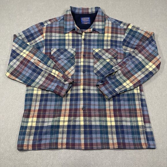 VTG Pendleton Shirt Mens Large Blue Board Wool Flannel Pocket Button Loop Collar - Picture 1 of 13